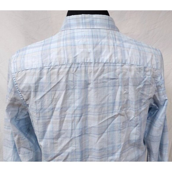 Calvin Klein Mens Medium Blue Plaid Liquid Cotton Long Sleeve Button-up Shirt - Picture 9 of 11